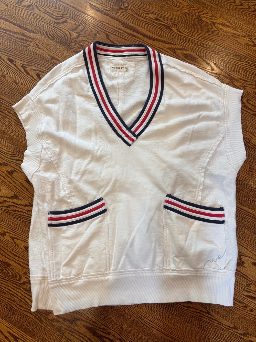 We The Free White V-Neck Tunic with Red and Navy Trim